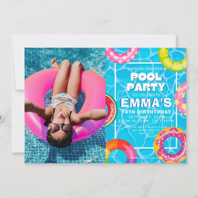 Invitation Photo de la piscine fête d'anniversaire (Devant)