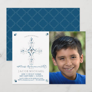 Invitation photo de la première communion garçon,
