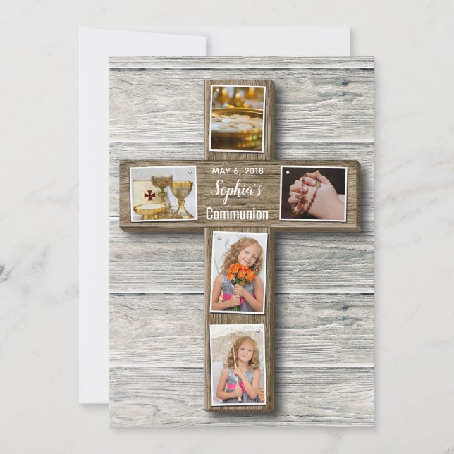Invitation photo de la première communion Rustic W (Devant)
