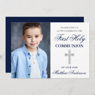 Invitation Photo de la première sainte communion bleu et arge