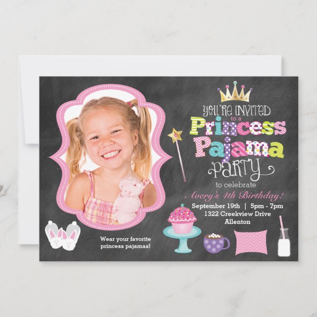 Invitation photo de la Princess Pajama Party de Ch (Devant)