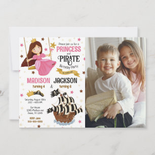 Invitation Photo de la princesse et du pirate pour l'annivers