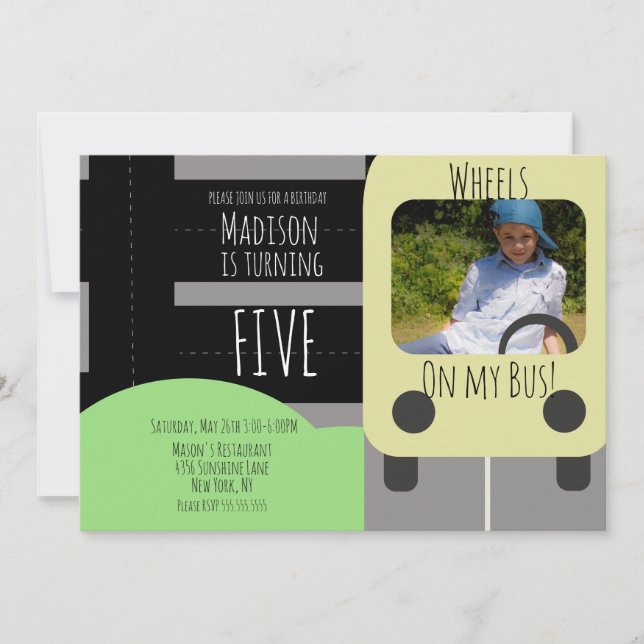 Invitation photo de la roue de transport scolaire (Devant)