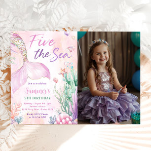 Invitation Photo de la Sirène Rose pour un 5ème Anniversaire 