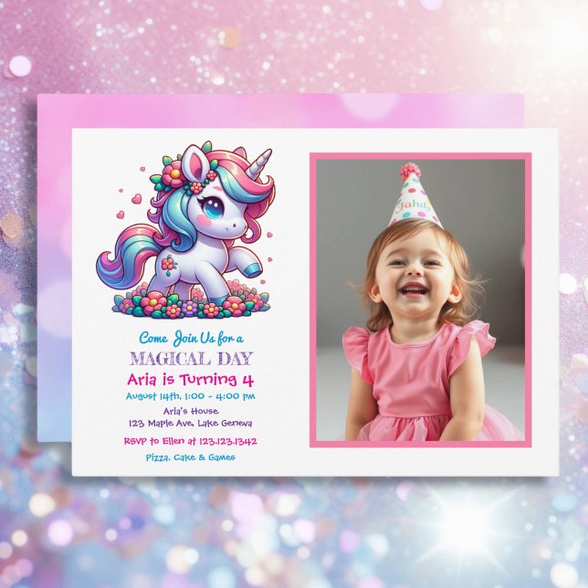 Invitation Photo de l'Anniversaire de Cute Unicorn et Enfant (Créateur téléchargé)
