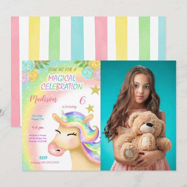 Invitation photo de l'Anniversaire de enfant de la (Devant / Derrière)