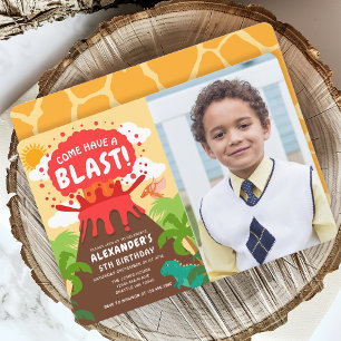 Invitation Photo de l'Anniversaire de enfant du volcan Dinosa