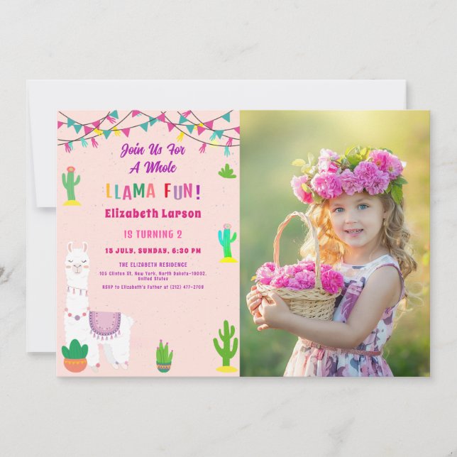 Invitation Photo de l'Anniversaire de enfant Fiesta Llama Alp (Devant)