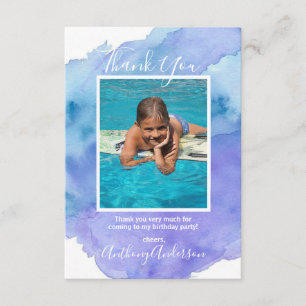 Invitation PHOTO de l'ANNIVERSAIRE   de garçon bleu de MERCI