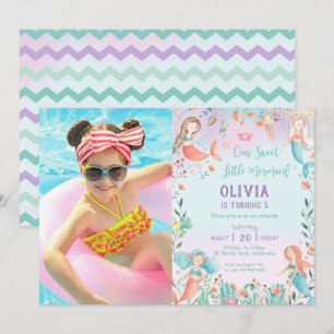 Invitation Photo de l'anniversaire de la Cute Mermaid Arc en