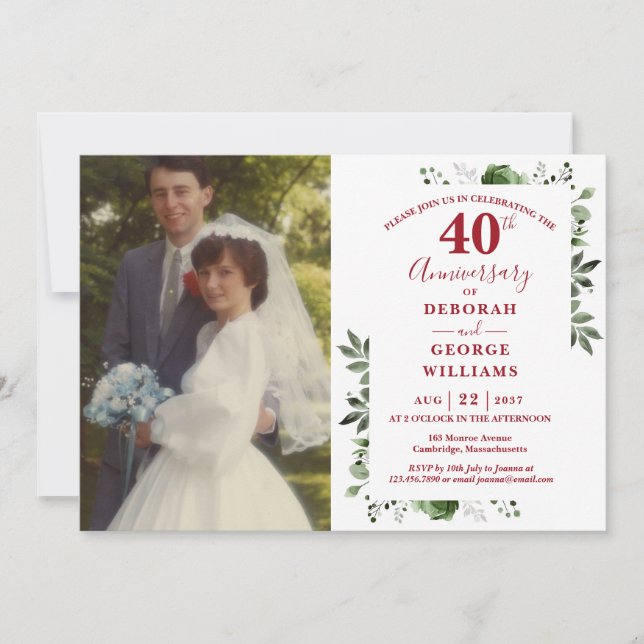 Invitation Photo de l'anniversaire de mariage de 40 ans avec  (Devant)
