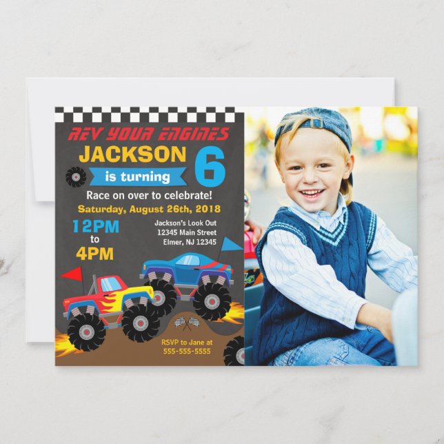 Invitation Photo de l'anniversaire Monster Truck Bash (Devant)