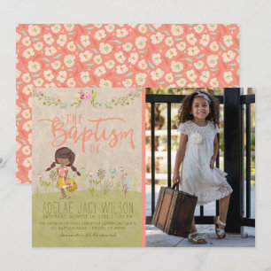 INVITATION PHOTO DE LDS BAPTISM  Fille Vintage flo