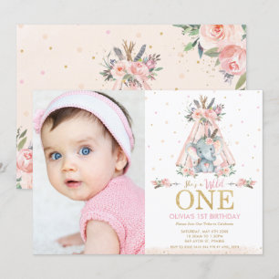 Invitation Photo de l'éléphant sauvage de la flore tribale un