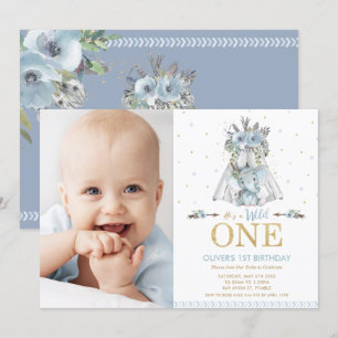 Invitation Photo de l'éléphant tribal Boy Wild One Birthday