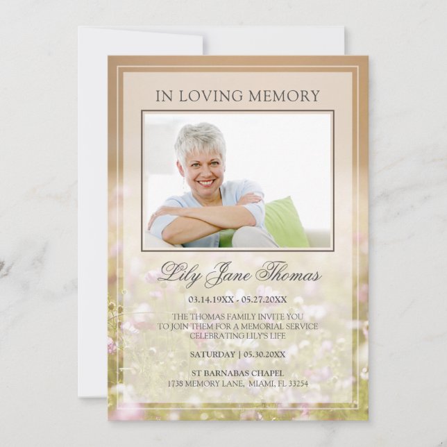 Invitation Photo de Loving Memory Beige Meadow Funeral (Devant)