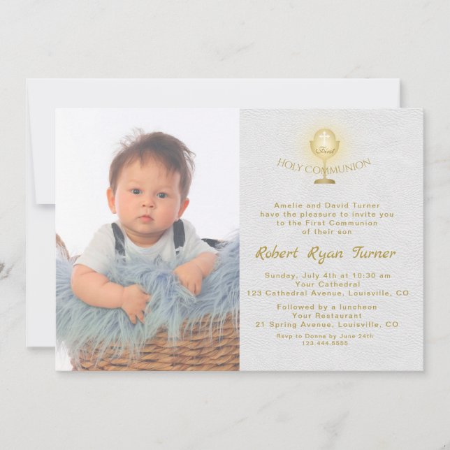 Invitation Photo de luxe Boy Gold Chalice Holy Communion (Devant)