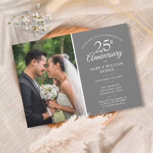 Invitation Photo de mariage 25e anniversaire Confettis argent