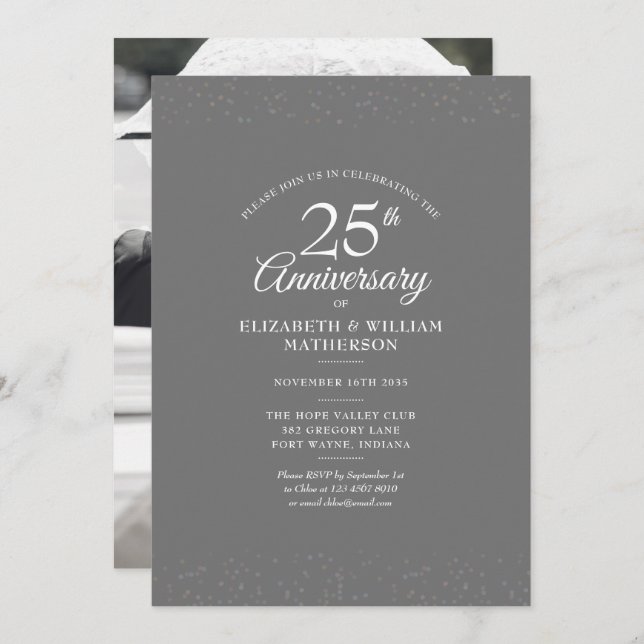 Invitation Photo de mariage 25e anniversaire Silver Stardust (Devant / Derrière)