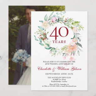 Invitation Photo de mariage 40e anniversaire de rubis Guirlan