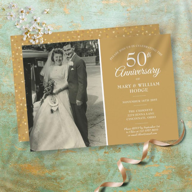 Invitation Photo de mariage 50e anniversaire Confettis de cœu (Créateur téléchargé)