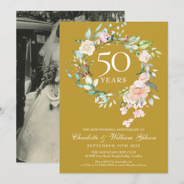 Invitation Photo de mariage 50e anniversaire de mariage doré  (Devant / Derrière)