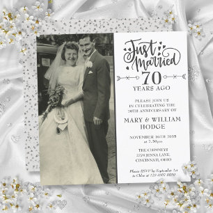 Invitation Photo de mariage 70e anniversaire Just Married car