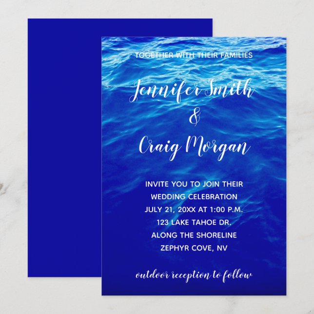 Invitation Photo de mariage à calligraphie moderne de Blue Wa (Devant / Derrière)