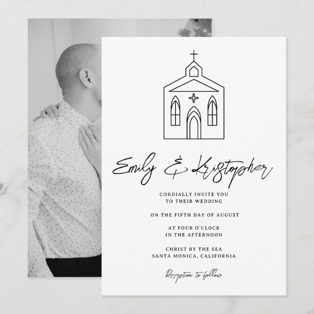 Invitation Photo de mariage à la chapelle (Devant / Derrière)