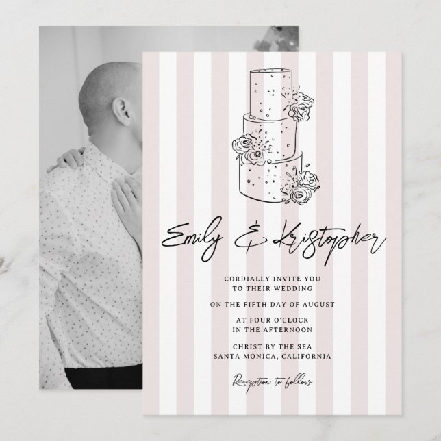 Invitation Photo de mariage à la chapelle rayée (Devant / Derrière)