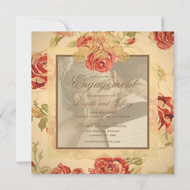 Invitation Photo de mariage à la rose rouge rustique jaune vi (Devant)