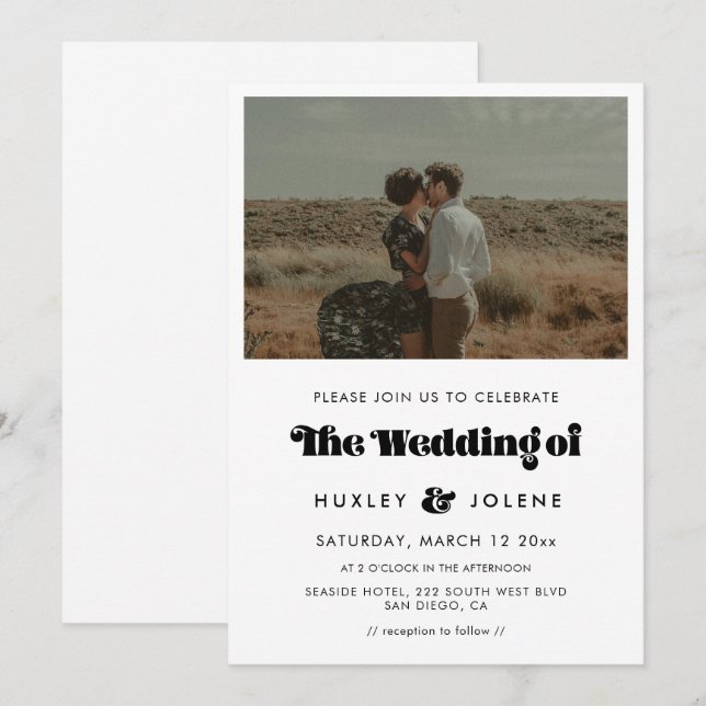 Invitation Photo de mariage à l'ancienne écriture rétro (Devant / Derrière)