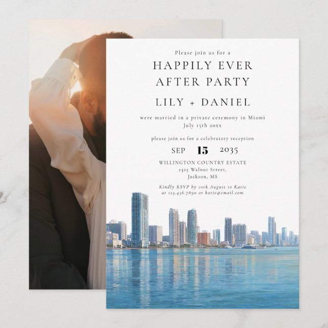 Invitation Photo de mariage à Miami pour une fin heureuse (Devant / Derrière)
