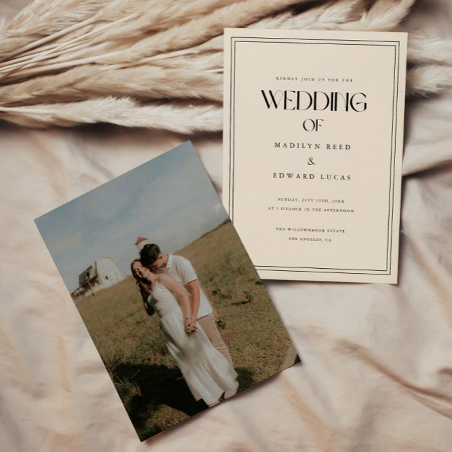 Invitation Photo de mariage à typographie grasse minimal beig (Créateur téléchargé)
