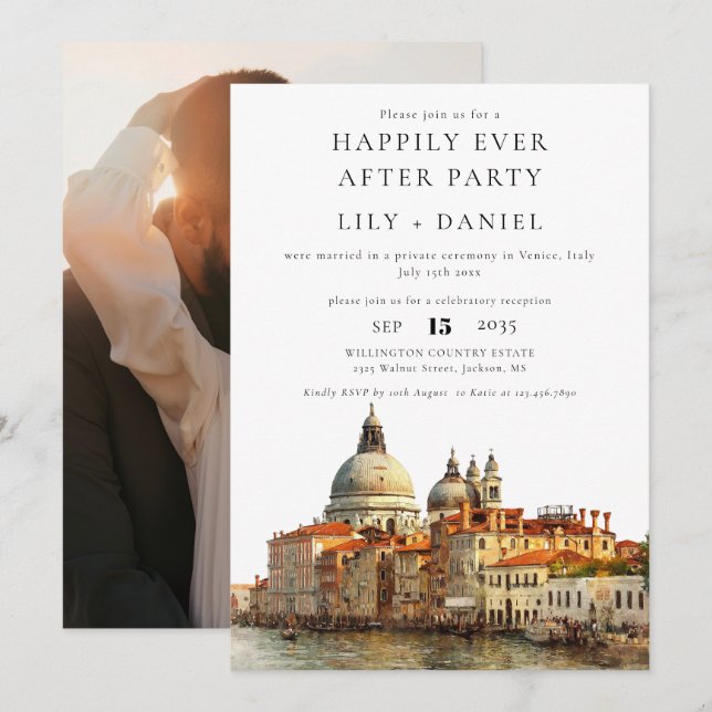 Invitation Photo de mariage à Venise pour un bonheur éternel (Devant / Derrière)