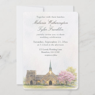 Invitation Photo de mariage aquarelle à la chapelle de Stone 