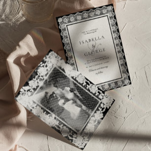 Invitation Photo de mariage argenté en noir et blanc en dente