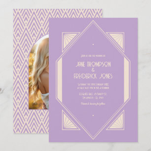 Invitation Photo de mariage Art Déco au Lilac français et Cha