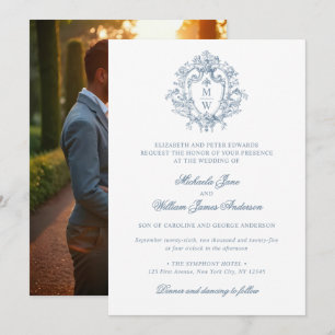 Invitation Photo de mariage au blason monogramme Régence vint