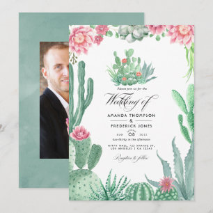 Invitation Photo de mariage aux succulentes aquarelles