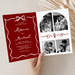 Invitation Photo de mariage avec code QR à l'arc-en-ciel roug