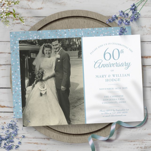 Invitation Photo de mariage avec confettis de diamants pour l (60th Anniversary Diamond Confetti Wedding Photo Invitation)