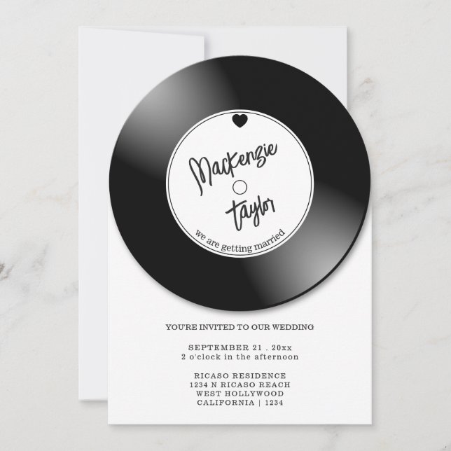 Invitation Photo de mariage avec disque vinyle rétro (Devant)
