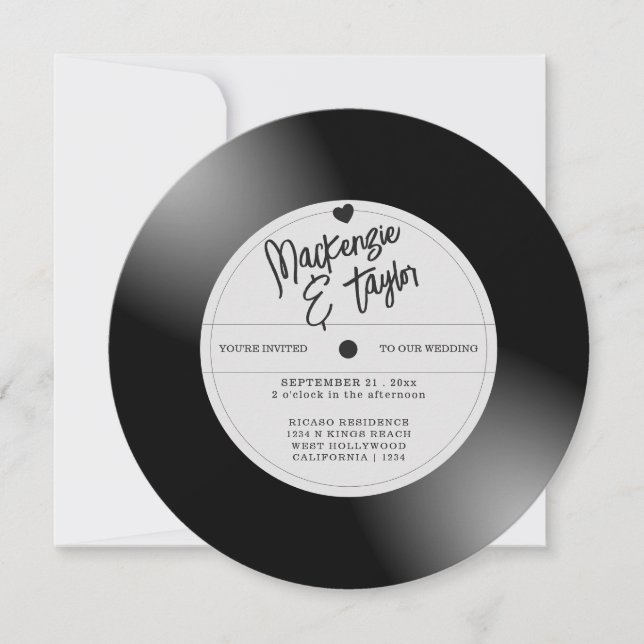 Invitation Photo de mariage avec disque vinyle rétro (Devant)