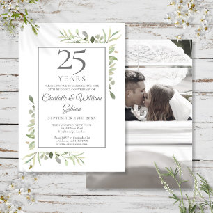 Invitation Photo de mariage avec feuillage pour les 25 ans d'