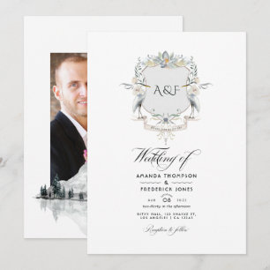 Invitation Photo de mariage avec monogramme et crête de lauri