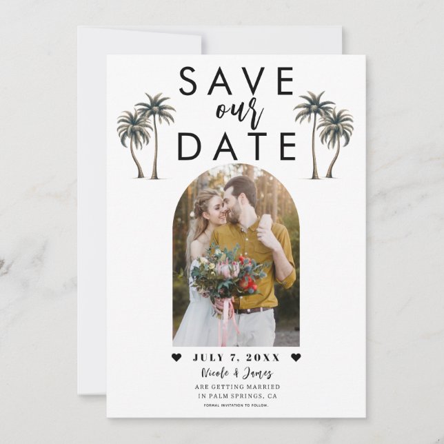 Invitation Photo de mariage avec palmier tropical "Save the D (Devant)