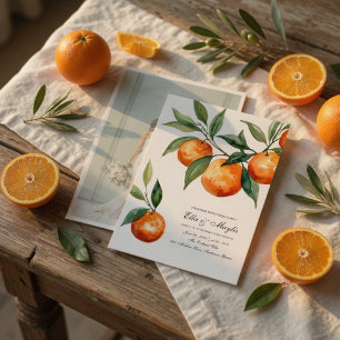 Invitation Photo de mariage Citrus Orange Méditerranéen