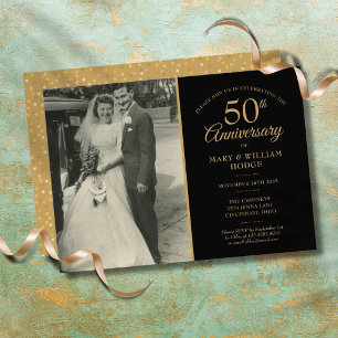 Invitation Photo de mariage Cœurs d'or 50e Anniversaire
