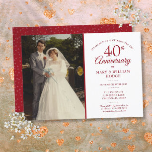 Invitation Photo de mariage Confetti Cœur Rubis 40e Anniversa